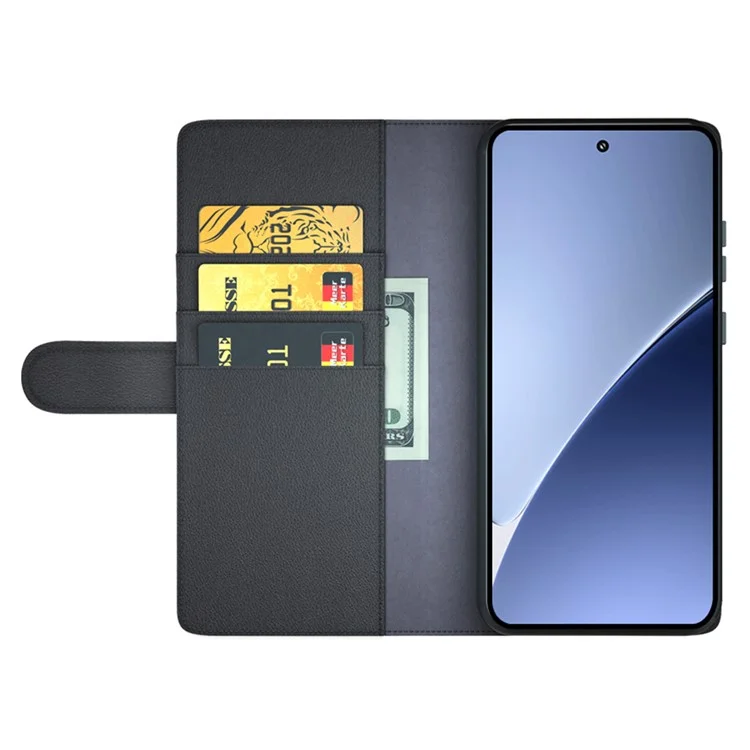Capa para Xiaomi 15 Pro em Couro Legitimo Dividido, Capa Carteira com Compartimento para Cartão - Preta
