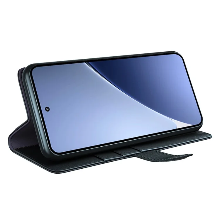 Capa para Xiaomi 15 Pro em Couro Legitimo Dividido, Capa Carteira com Compartimento para Cartão - Preta