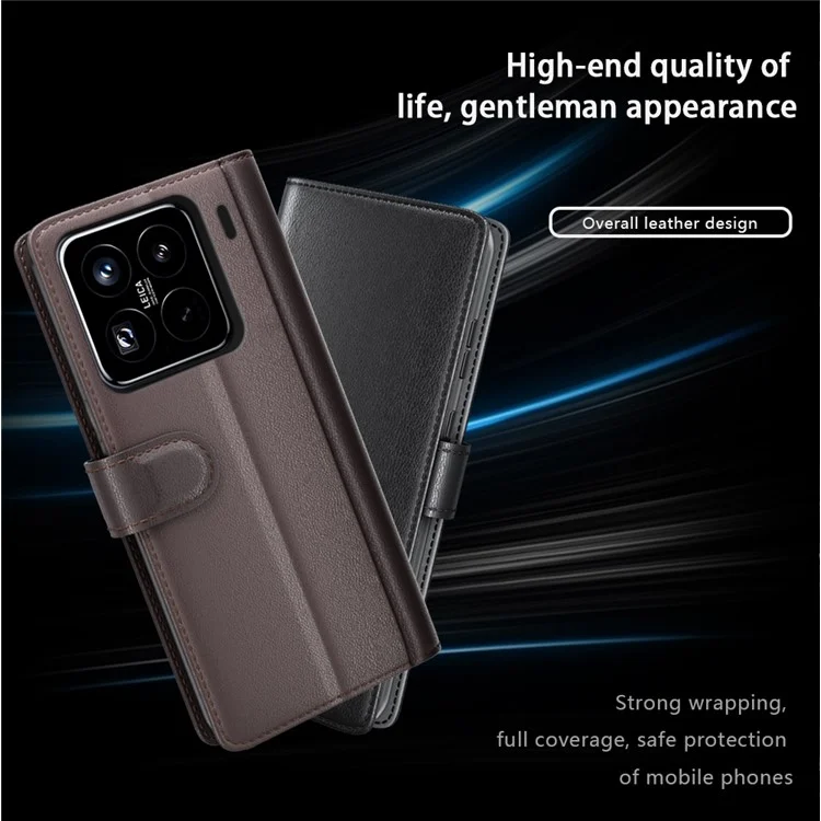 Capa para Xiaomi 15 Pro em Couro Legitimo Dividido, Capa Carteira com Compartimento para Cartão - Preta