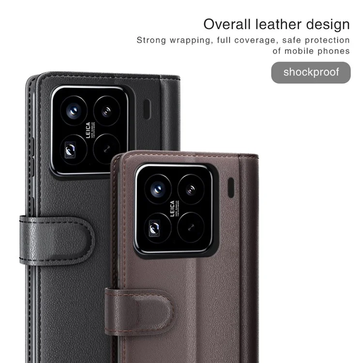 Capa para Xiaomi 15 Pro em Couro Legitimo Dividido, Capa Carteira com Compartimento para Cartão - Preta