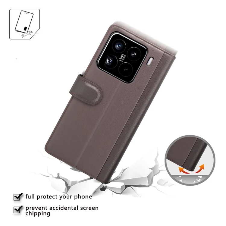 Capa para Xiaomi 15 Pro em Couro Legitimo Dividido, Capa Carteira com Compartimento para Cartão - Preta