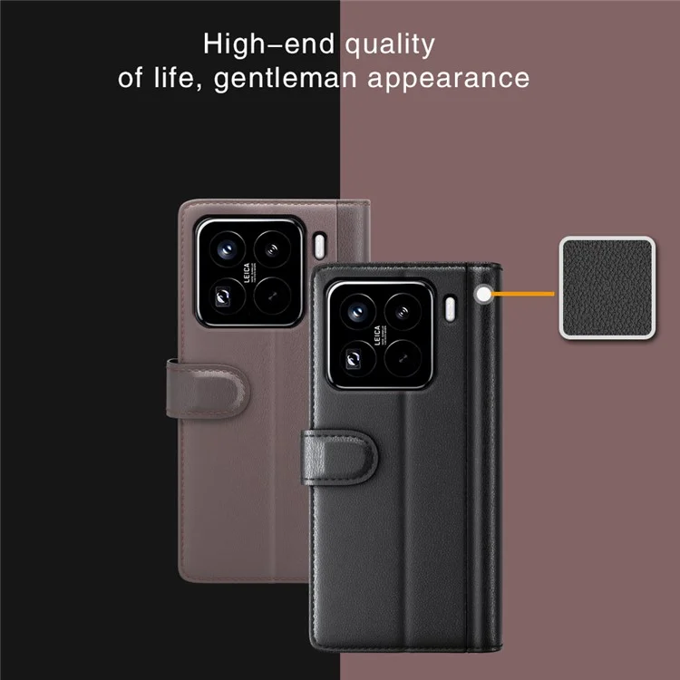 Capa para Xiaomi 15 Pro em Couro Legitimo Dividido, Capa Carteira com Compartimento para Cartão - Preta