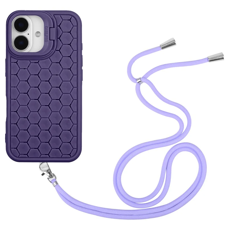 For iPhone 16 TPU Case Kickstand Heat Dissipation Phone Cover with Lanyard - Purple