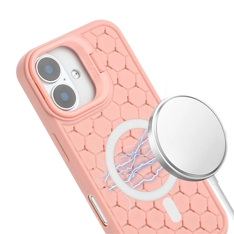 Funda para iPhone 16 Plus compatible con MagSafe, con soporte y disipación de calor, cubierta de teléfono de TPU - Rosa