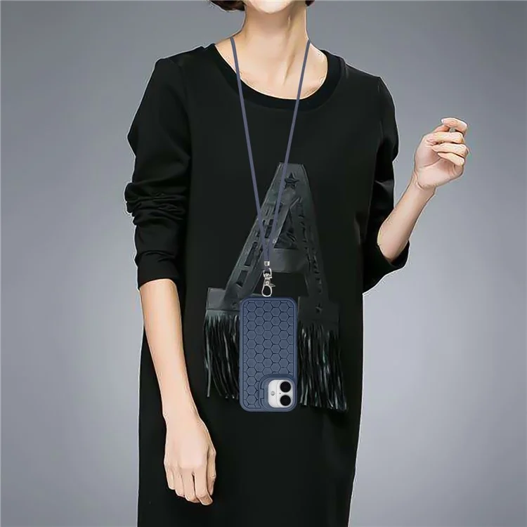 For iPhone 16 Case Compatible with MagSafe Kickstand Heat Dissipation TPU Phone Cover with Lanyard - Dark Blue