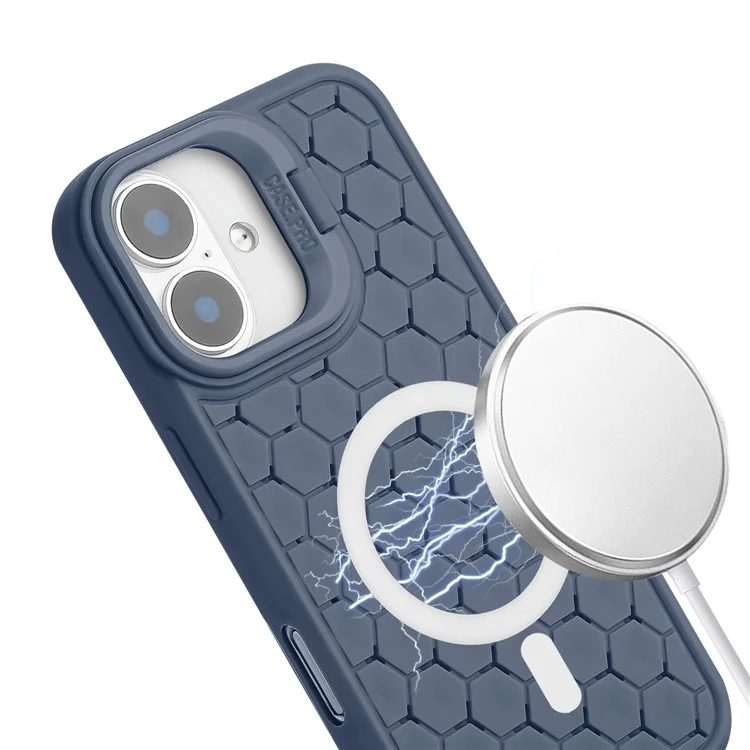 For iPhone 16 Plus Case Compatible with MagSafe Kickstand Heat Dissipation TPU Phone Cover with Lanyard - Dark Blue