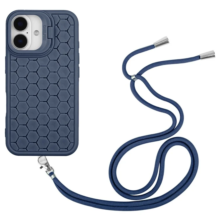 For iPhone 16 Plus Case Compatible with MagSafe Kickstand Heat Dissipation TPU Phone Cover with Lanyard - Dark Blue