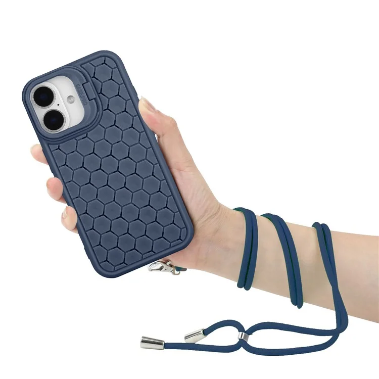 For iPhone 16 Plus Case Compatible with MagSafe Kickstand Heat Dissipation TPU Phone Cover with Lanyard - Dark Blue