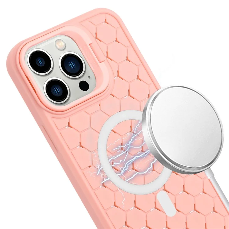 Funda para iPhone 16 Pro Max compatible con MagSafe, con soporte, disipación de calor, cubierta de teléfono de TPU con cordón - Rosa