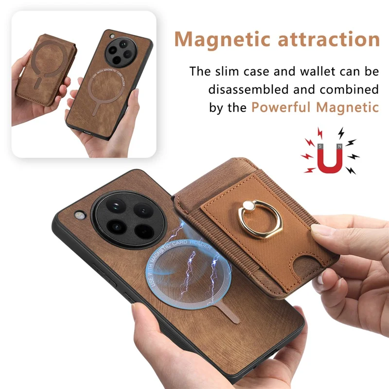 For Oppo Find X8 Pro 5G Magnetic Case Leather Back Cover with Detachable Card Holder Kickstand - Black