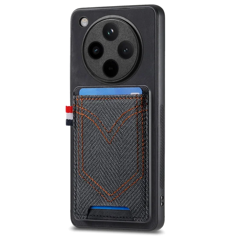 Custodia per Oppo Find X8 Pro 5G, texture in tessuto jeans retrò, cover posteriore in pelle con porta carte - Nero