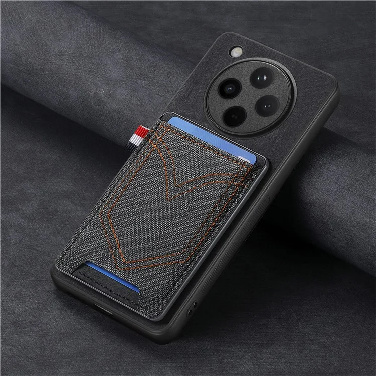 Custodia per Oppo Find X8 Pro 5G, texture in tessuto jeans retrò, cover posteriore in pelle con porta carte - Nero