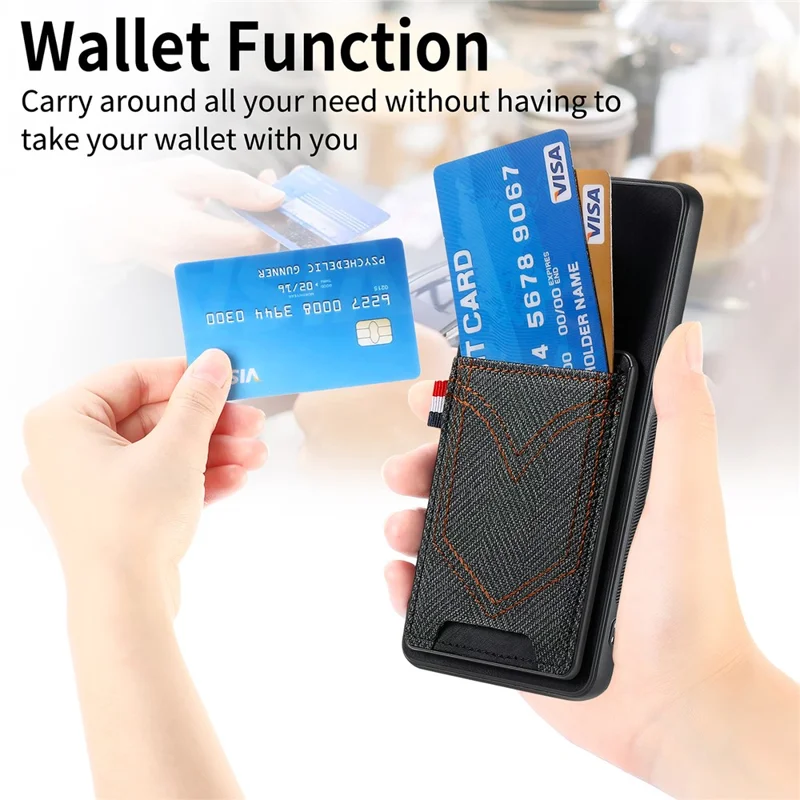 Custodia per Oppo Find X8 Pro 5G, texture in tessuto jeans retrò, cover posteriore in pelle con porta carte - Nero
