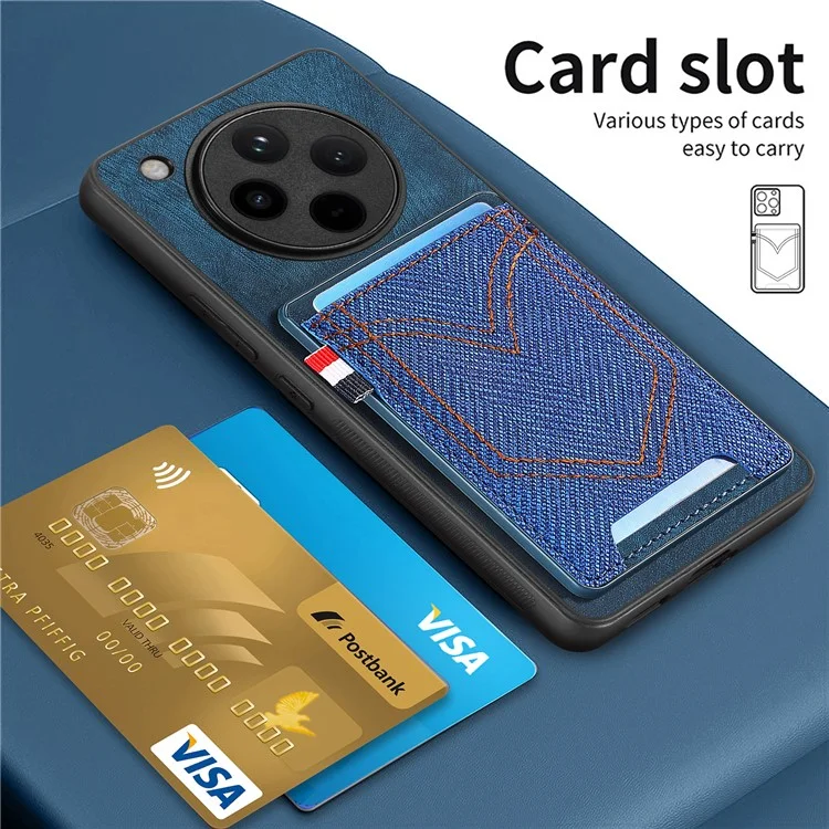 Custodia per Oppo Find X8 Pro 5G, texture in tessuto jeans retrò, cover posteriore in pelle con porta carte - Nero