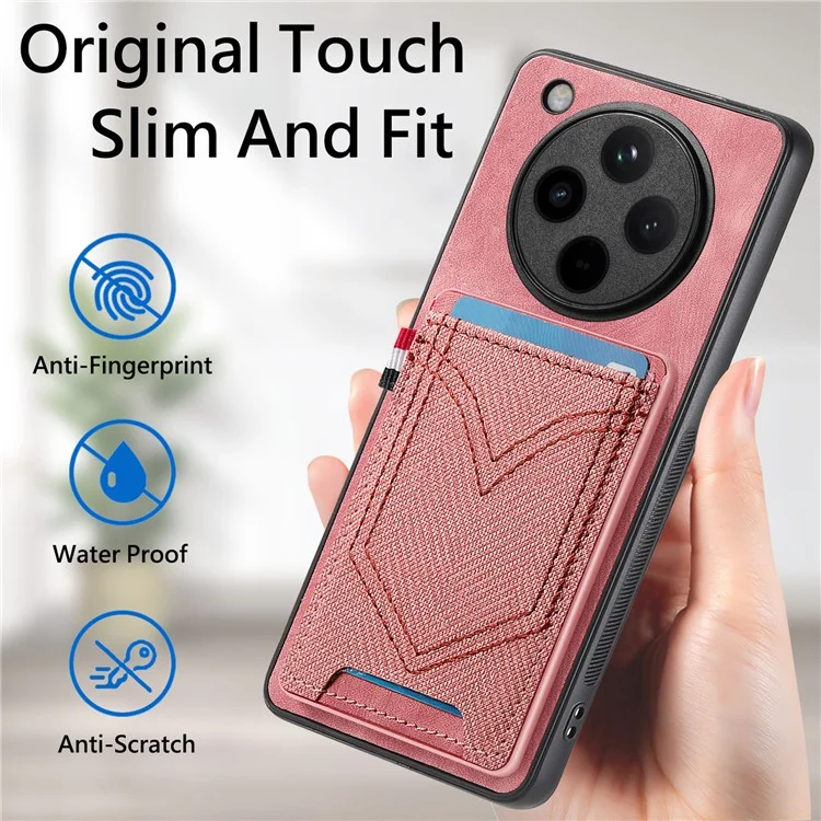 Custodia per Oppo Find X8 Pro 5G, texture in tessuto jeans retrò, cover posteriore in pelle con porta carte - Nero