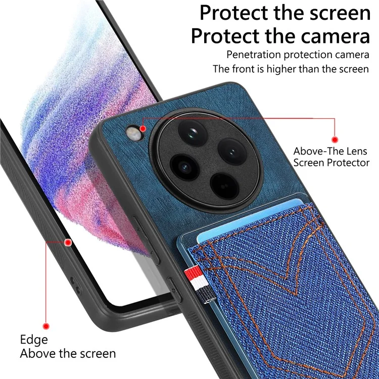 Custodia per Oppo Find X8 Pro 5G, texture in tessuto jeans retrò, cover posteriore in pelle con porta carte - Nero