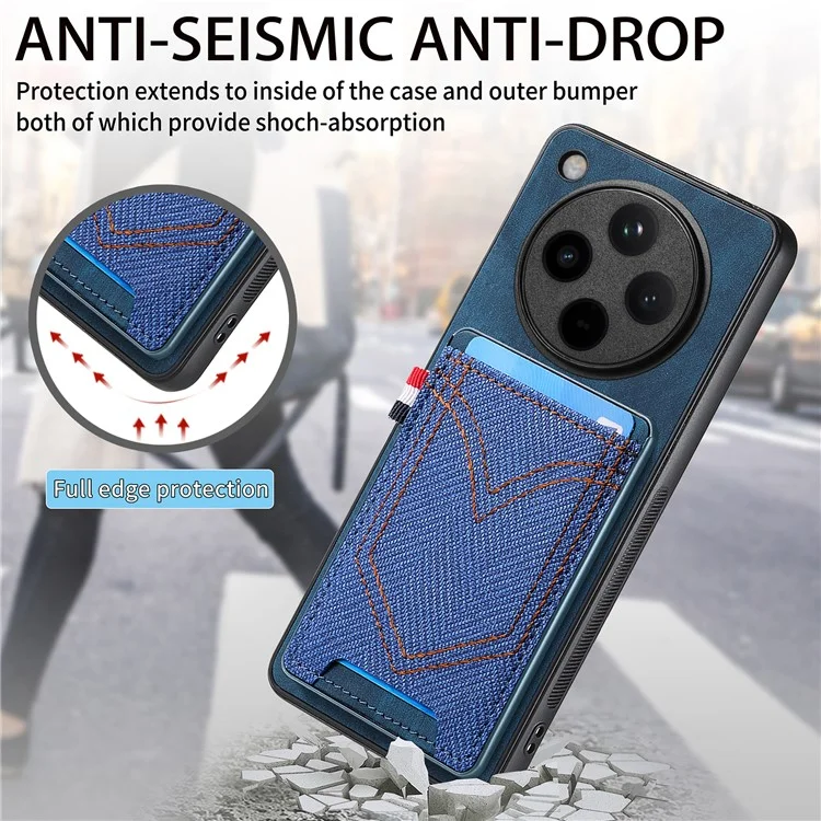 Custodia per Oppo Find X8 Pro 5G, texture in tessuto jeans retrò, cover posteriore in pelle con porta carte - Nero