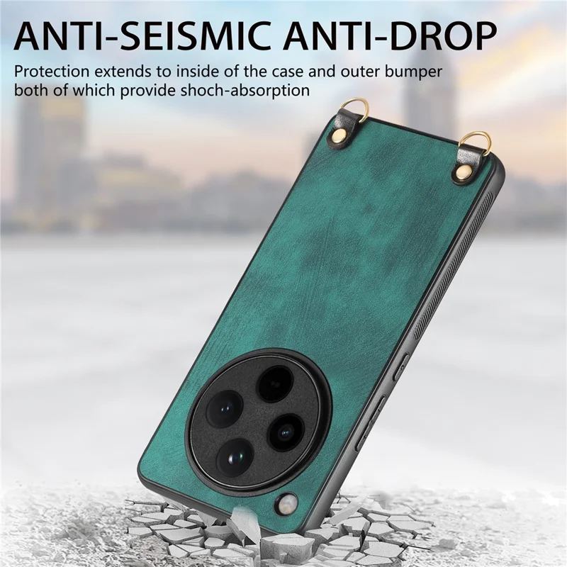 For Oppo Find X8 Pro 5G Case Retro Texture Leather Coated PC+TPU Phone Cover with Hanging Rope - Purple