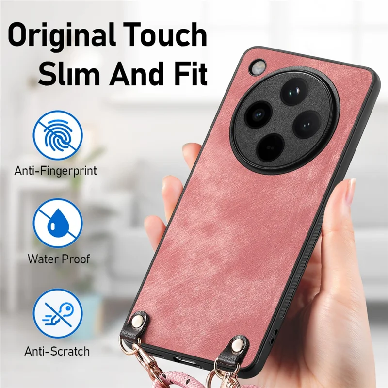 For Oppo Find X8 Pro 5G Case Retro Texture Leather Coated PC+TPU Phone Cover with Hanging Rope - Purple