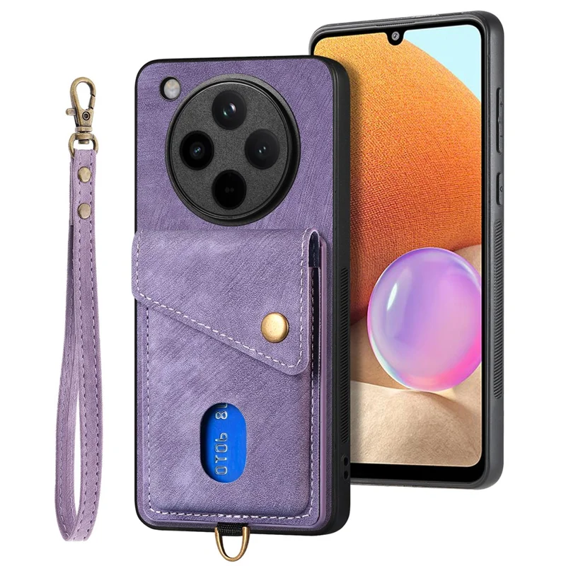 For Oppo Find X8 Pro 5G Case Leather+TPU Back Cover with Card Slot Kickstand - Purple