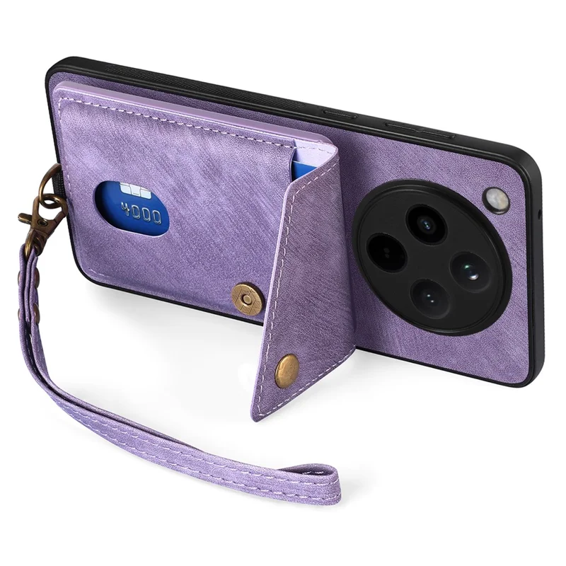 For Oppo Find X8 Pro 5G Case Leather+TPU Back Cover with Card Slot Kickstand - Purple