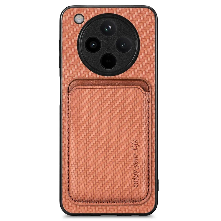 For Oppo Find X8 Pro 5G Case Carbon Fiber Leather Back Cover with Detachable Card Bag - Brown