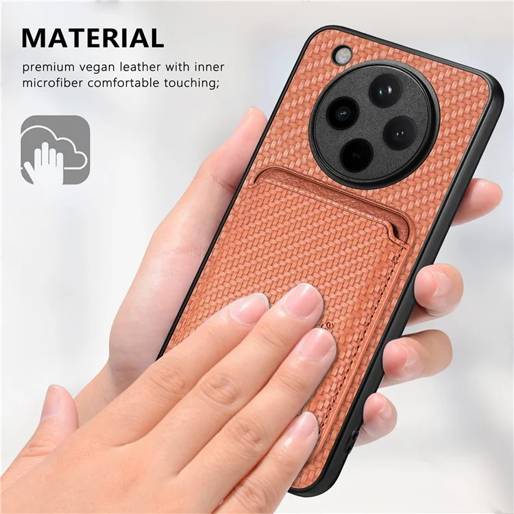 For Oppo Find X8 Pro 5G Case Carbon Fiber Leather Back Cover with Detachable Card Bag - Brown