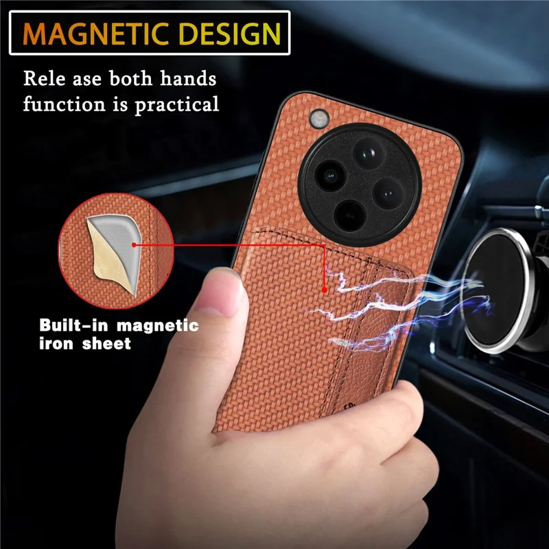 Til Oppo Find X8 Pro 5G Etui RFID-blokerende kortlomme Kulfiberlæder+PC+TPU telefondæksel - Sort