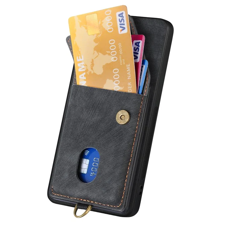 Capa para Xiaomi 15 de couro + TPU com slot para cartão e suporte - Preta