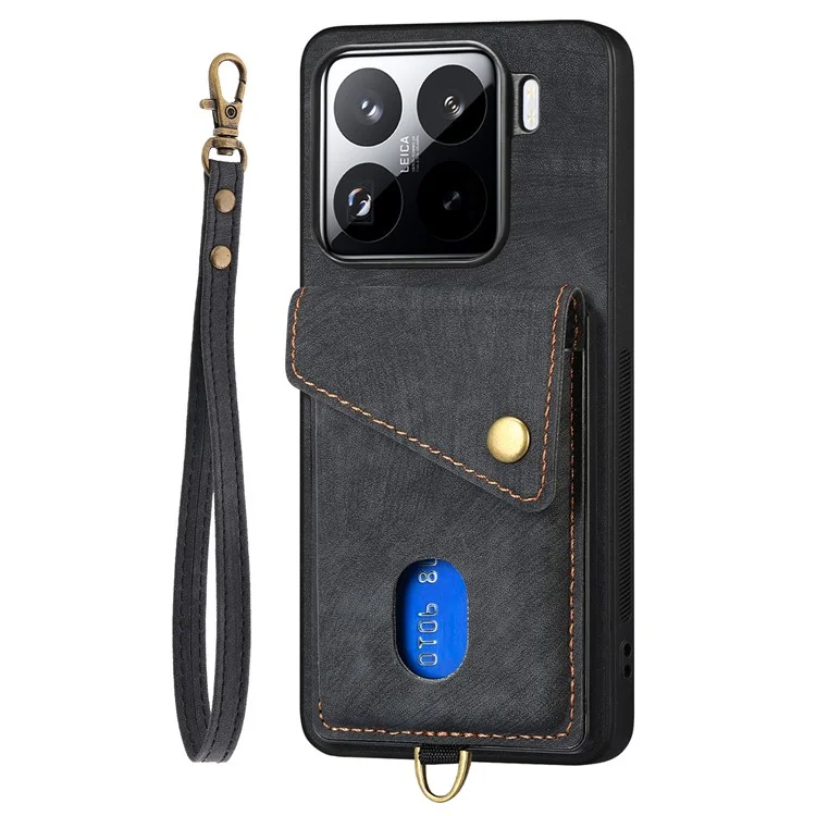 Capa para Xiaomi 15 de couro + TPU com slot para cartão e suporte - Preta