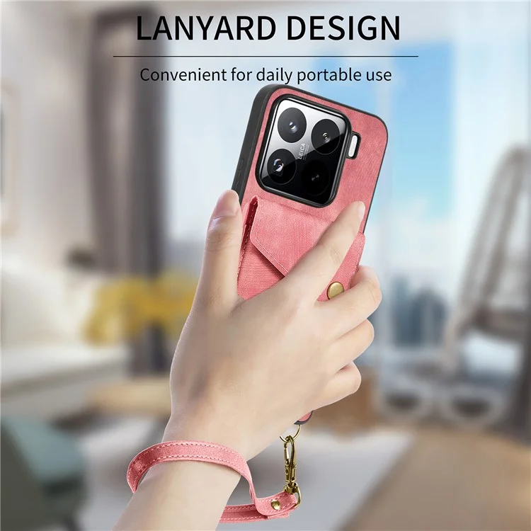 Capa para Xiaomi 15 de couro + TPU com slot para cartão e suporte - Preta