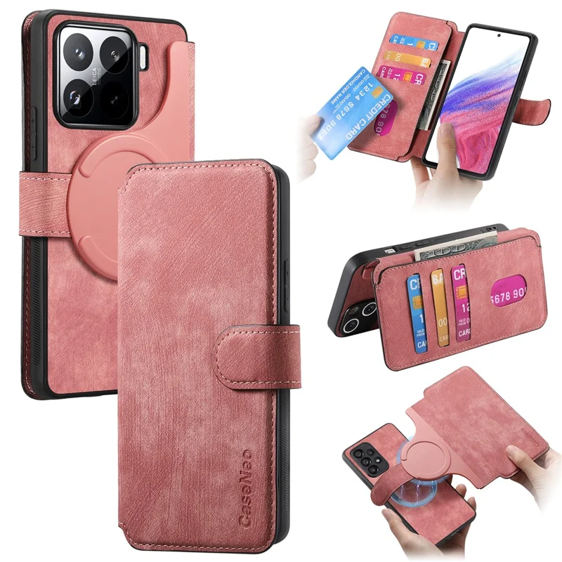 CASENEO MW-03 For Xiaomi 15 Pro Case with Detachable Wallet Leather+TPU Phone Cover  - Pink
