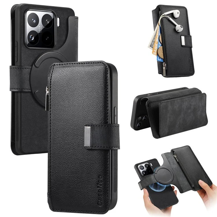 Funda CASENEO MW-02 para Xiaomi 15 Pro, tapa de teléfono de cuero magnética desmontable - Negro