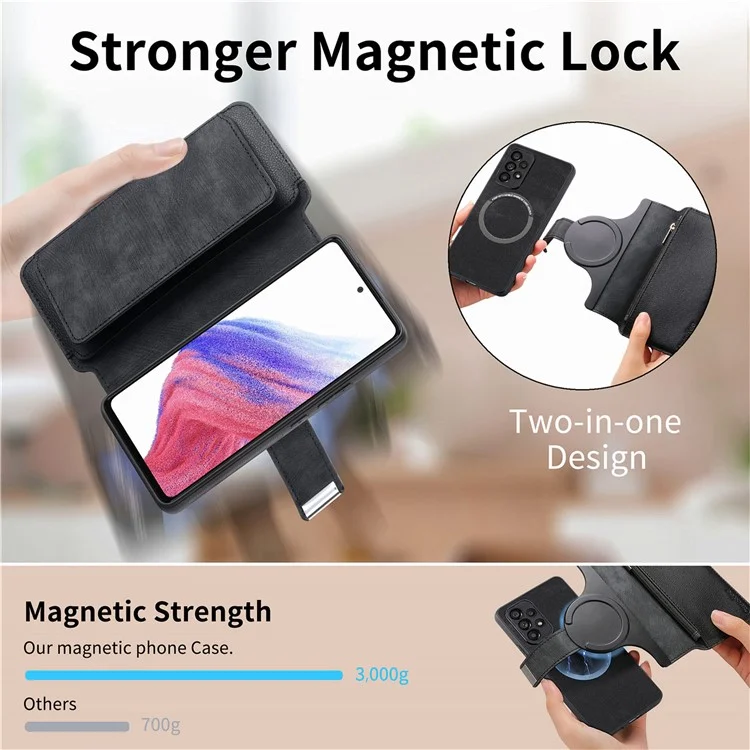 Funda CASENEO MW-02 para Xiaomi 15 Pro, tapa de teléfono de cuero magnética desmontable - Negro