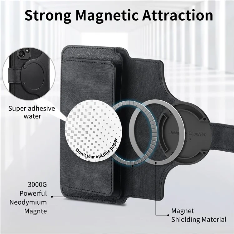 Funda CASENEO MW-02 para Xiaomi 15 Pro, tapa de teléfono de cuero magnética desmontable - Negro