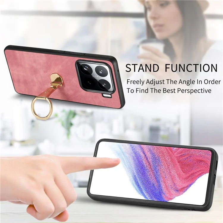 Custodia CASENEO D22 per Xiaomi 15 Pro, con supporto pieghevole, in pelle retrò, colore rosa.