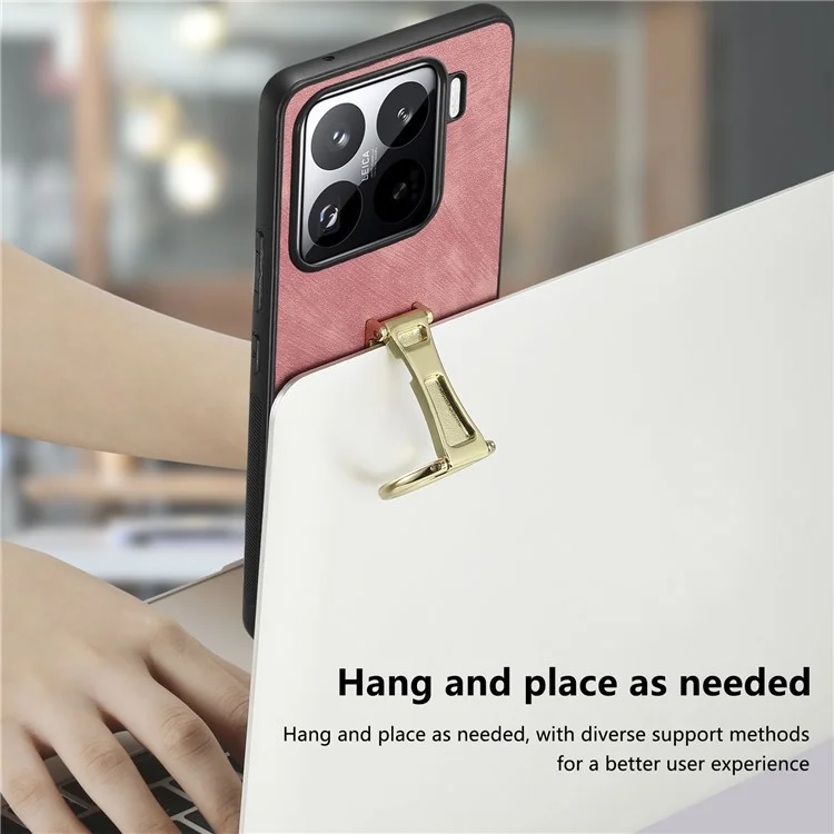 Custodia CASENEO D22 per Xiaomi 15 Pro, con supporto pieghevole, in pelle retrò, colore rosa.