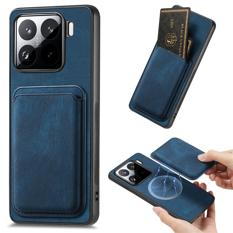 Custodia per Xiaomi 15 Pro Vintage in pelle+TPU con slot per schede rimovibile - Blu