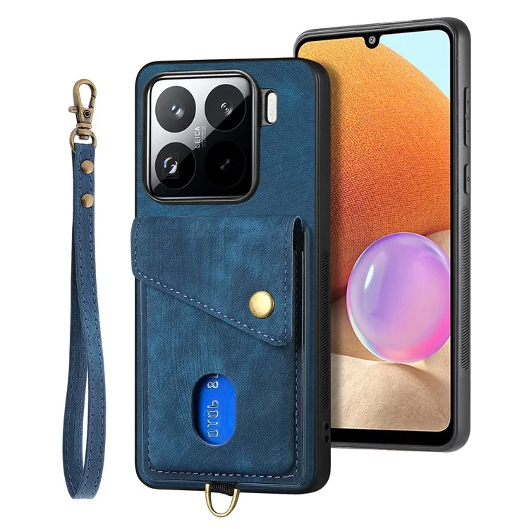 Custodia per Xiaomi 15 Pro in pelle + TPU con slot per schede e supporto - Blu