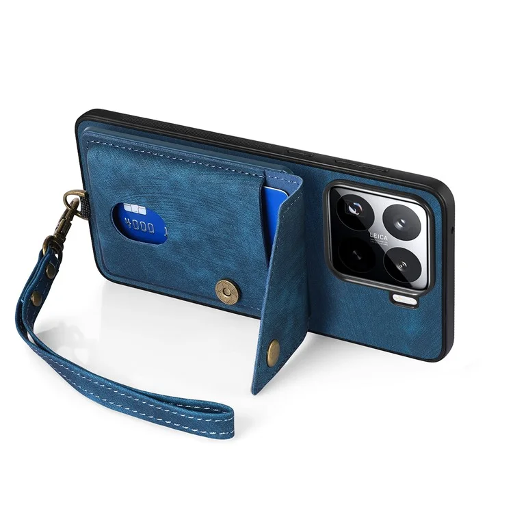 Custodia per Xiaomi 15 Pro in pelle + TPU con slot per schede e supporto - Blu