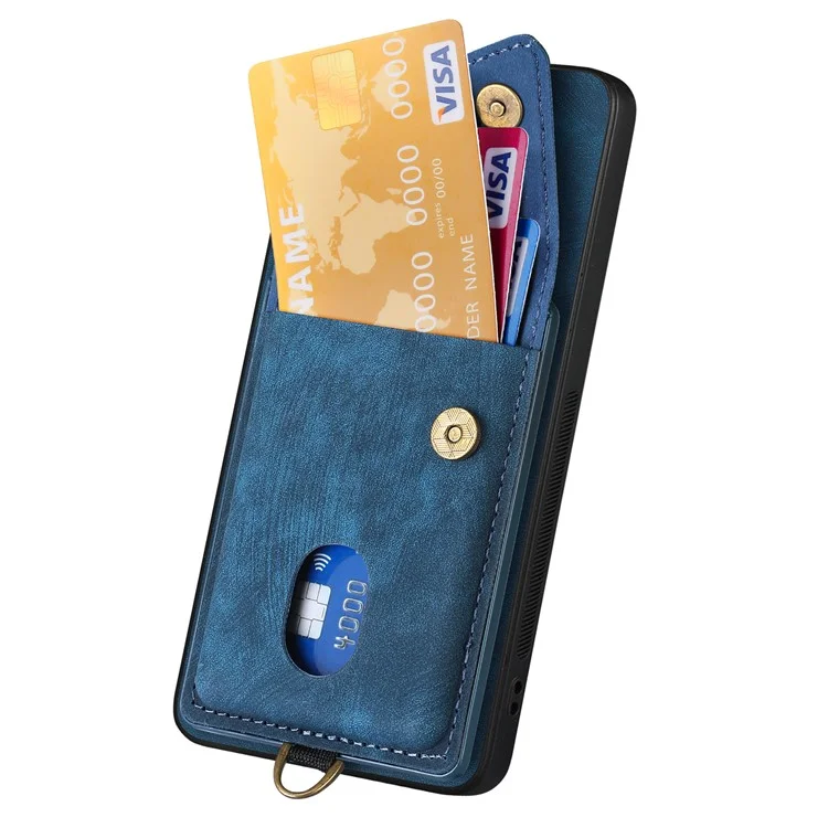 Custodia per Xiaomi 15 Pro in pelle + TPU con slot per schede e supporto - Blu