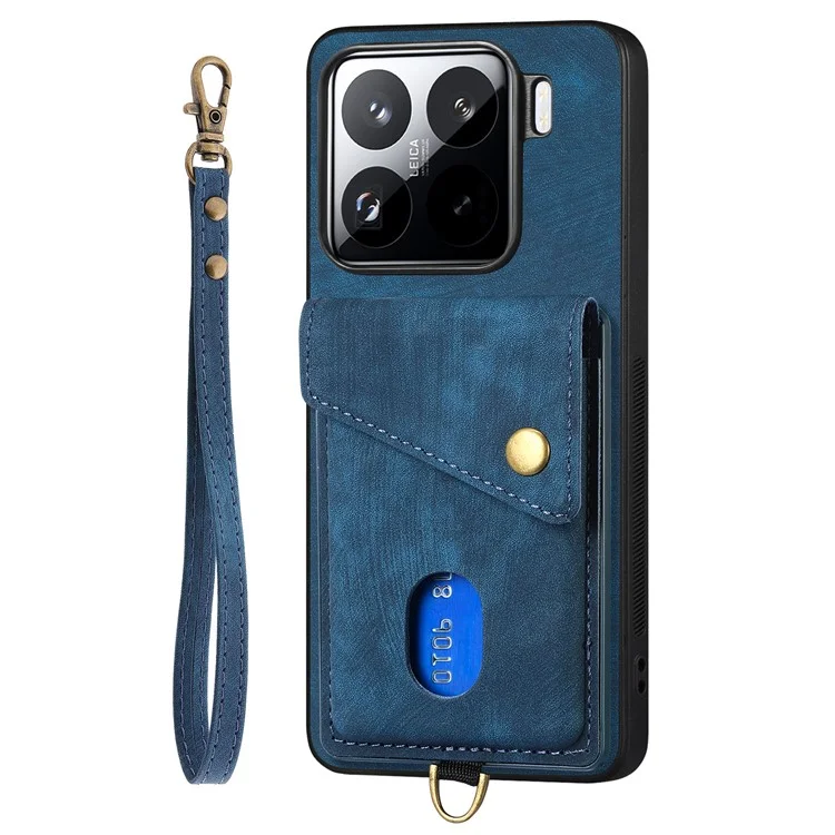Custodia per Xiaomi 15 Pro in pelle + TPU con slot per schede e supporto - Blu