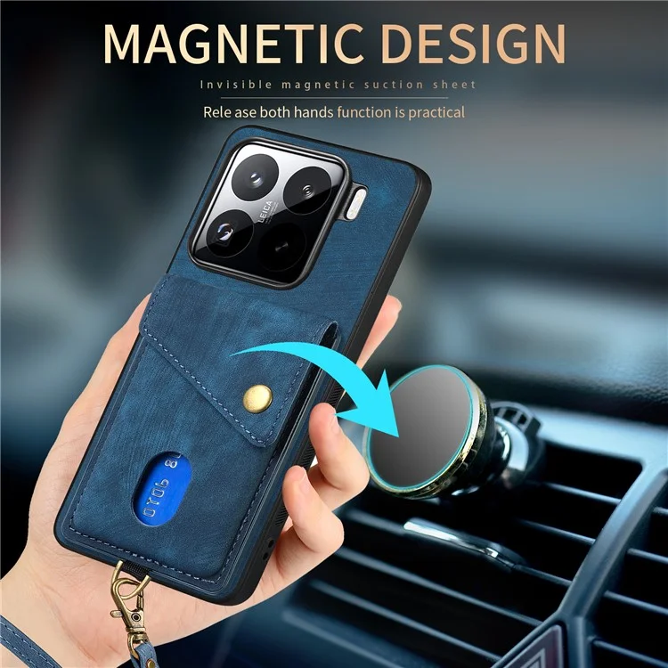 Custodia per Xiaomi 15 Pro in pelle + TPU con slot per schede e supporto - Blu