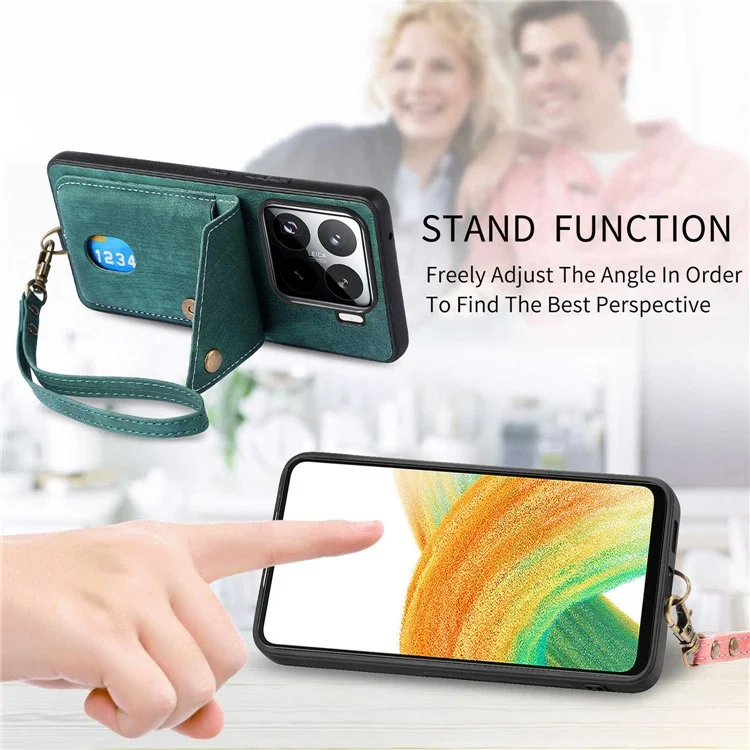 Custodia per Xiaomi 15 Pro in pelle + TPU con slot per schede e supporto - Blu