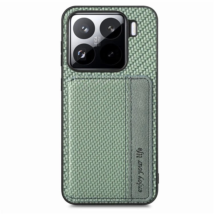 Custodia per Xiaomi 15 Pro con porta carte RFID, in fibra di carbonio e pelle, con PC + TPU - Verde