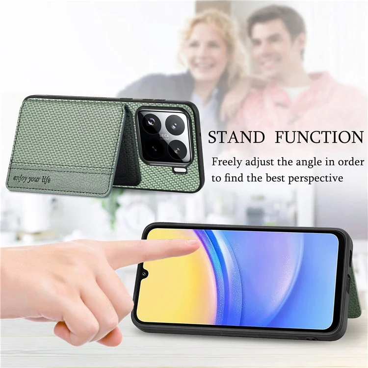 Custodia per Xiaomi 15 Pro con porta carte RFID, in fibra di carbonio e pelle, con PC + TPU - Verde