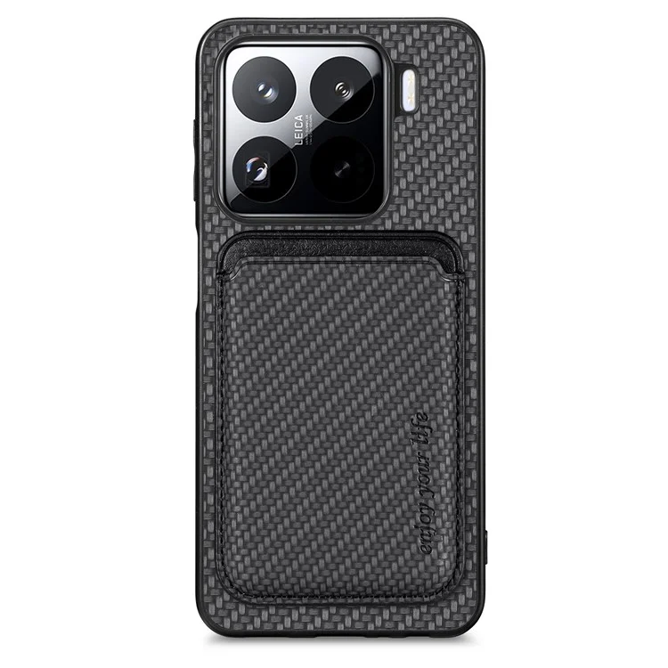 Für Xiaomi 15 Pro Hülle Carbon Faser Leder Rückseite mit abnehmbarem Kartenfach - Schwarz