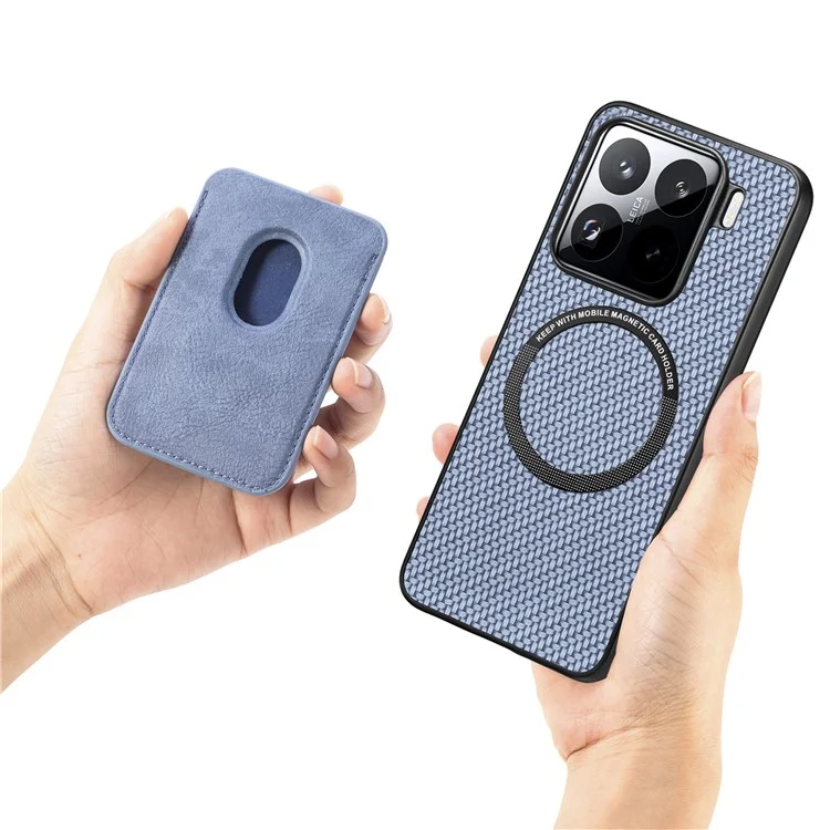 Für Xiaomi 15 Pro Hülle Carbon Faser Leder Rückseite mit abnehmbarem Kartenfach - Schwarz