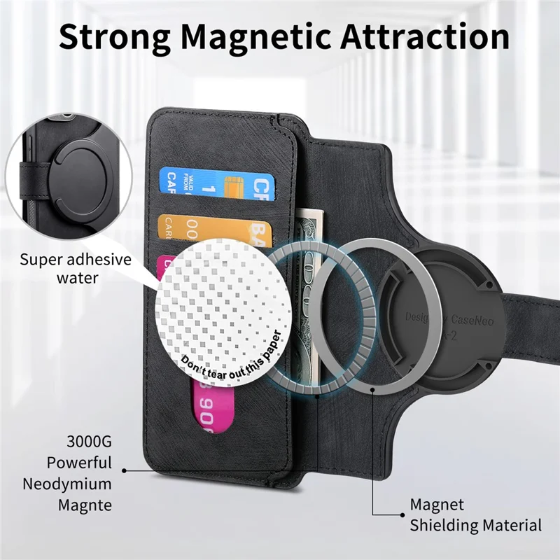 CASENEO MW-03 For Xiaomi 15 Case with Detachable Wallet Leather+TPU Phone Cover - Black