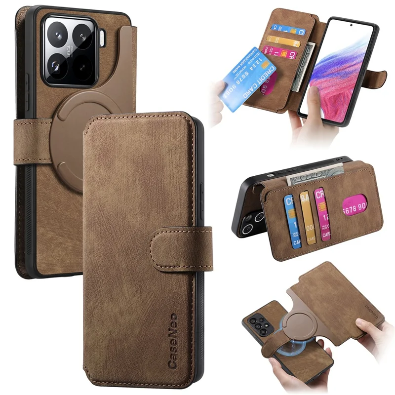 CASENEO MW-03 For Xiaomi 15 Case with Detachable Wallet Leather+TPU Phone Cover - Brown
